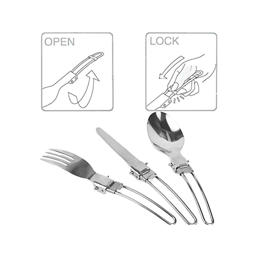 ست 3 تکه قاشق چنگال و کارد استیل تاشو